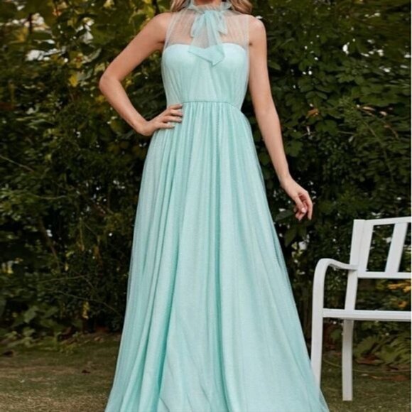 MINT BLUE RUFFLE SHEER STAND COLLAR PREMIUM BRAND AND QUALITY SPECIAL EV… - Picture 4 of 9